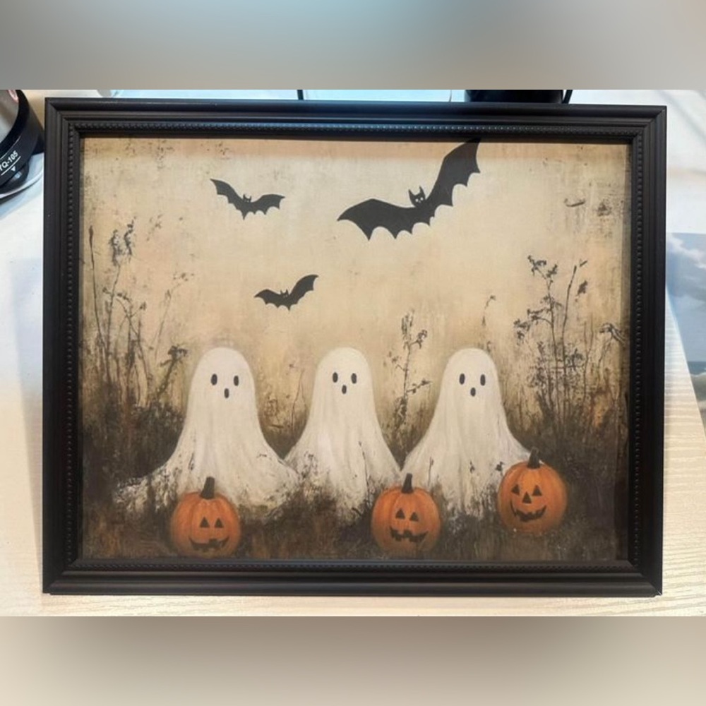Rustic Country Ghost Canvas Print Ghosts Pumpkins Bats Vintage Style Wall Art